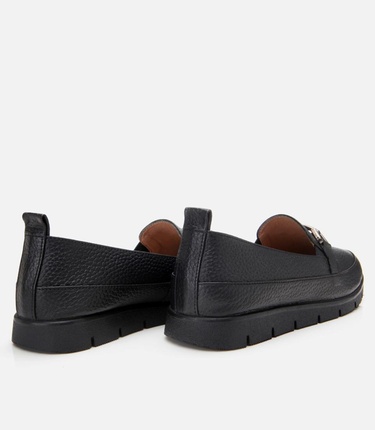  Kadın Deri Siyah Tokalı Loafer