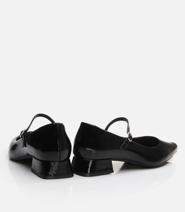  Kadın Deri Mary Jane Siyah Kalın Topuk