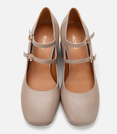  Kadın Deri Mary Jane Vizon Kalın Topuk