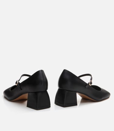  Kadın Deri Mary Jane Siyah Kalın Topuklu Ayakkabı