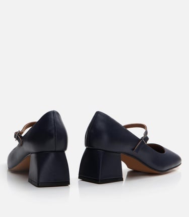  Kadın Deri Mary Jane Lacivert Kalın Topuklu Ayakkabı