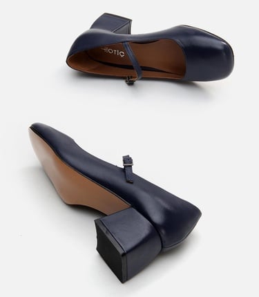  Kadın Deri Mary Jane Lacivert Kalın Topuklu Ayakkabı