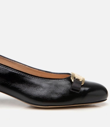  Kadın Rugan Deri Siyah Kalın Topuklu Ayakkabı