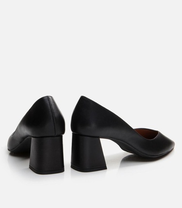  Kadın Deri Siyah Kalın Topuklu Ayakkabı