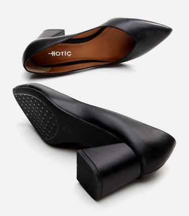  Kadın Deri Siyah Kalın Topuklu Ayakkabı