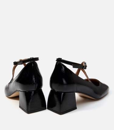  Kadın Deri Siyah Kalın Topuklu Ayakkabı