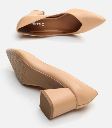  Kadın Deri Bej Kalın Topuklu Ayakkabı