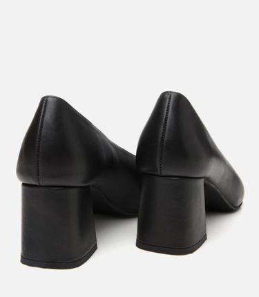  Kadın Deri Siyah Kalın Topuklu Ayakkabı