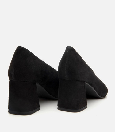  Kadın Süet Deri Siyah Kalın Topuklu Ayakkabı