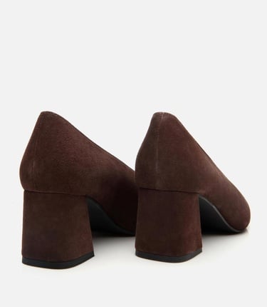  Kadın Süet Deri Kahverengi Kalın Topuklu Ayakkabı