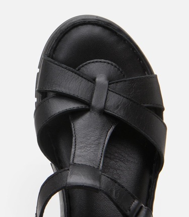  Kadın Deri Siyah Ayarlanabilir Comfort Sandalet