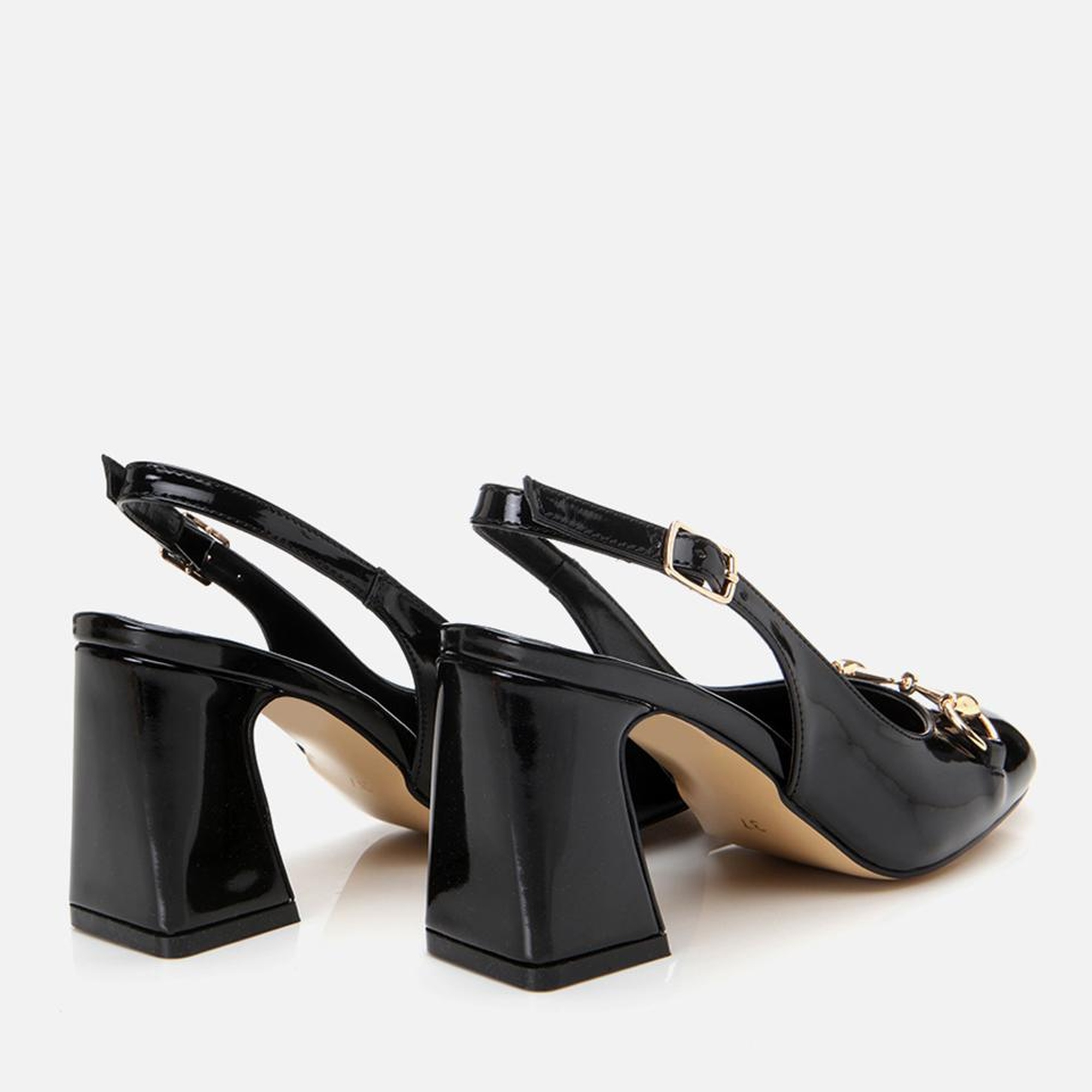 Kadın Rugan Siyah Arkası Açık Kalın Topuklu Ayakkabı