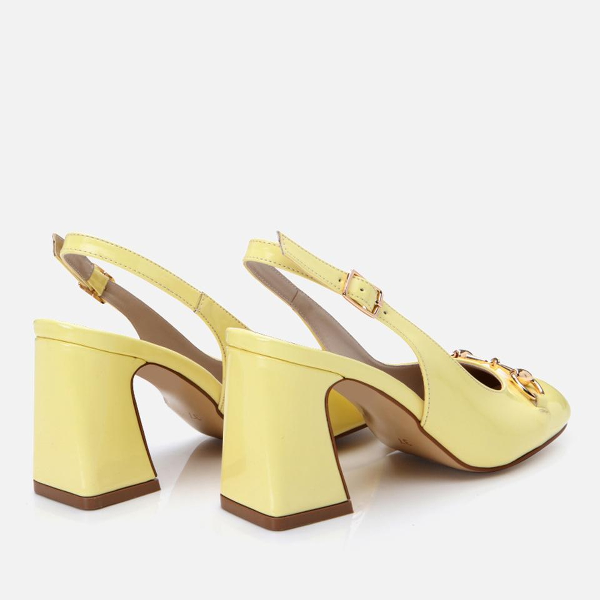 Kadın Rugan Sarı Arkası Açık Kalın Topuklu Ayakkabı