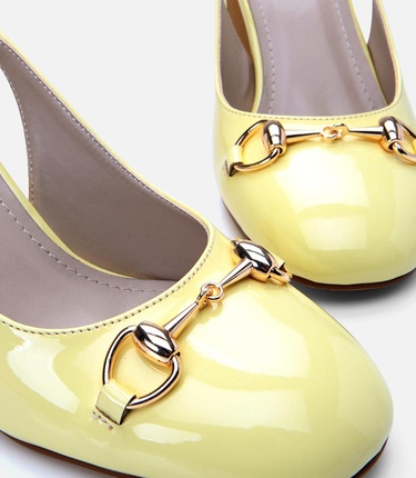  Kadın Rugan Sarı Arkası Açık Kalın Topuklu Ayakkabı