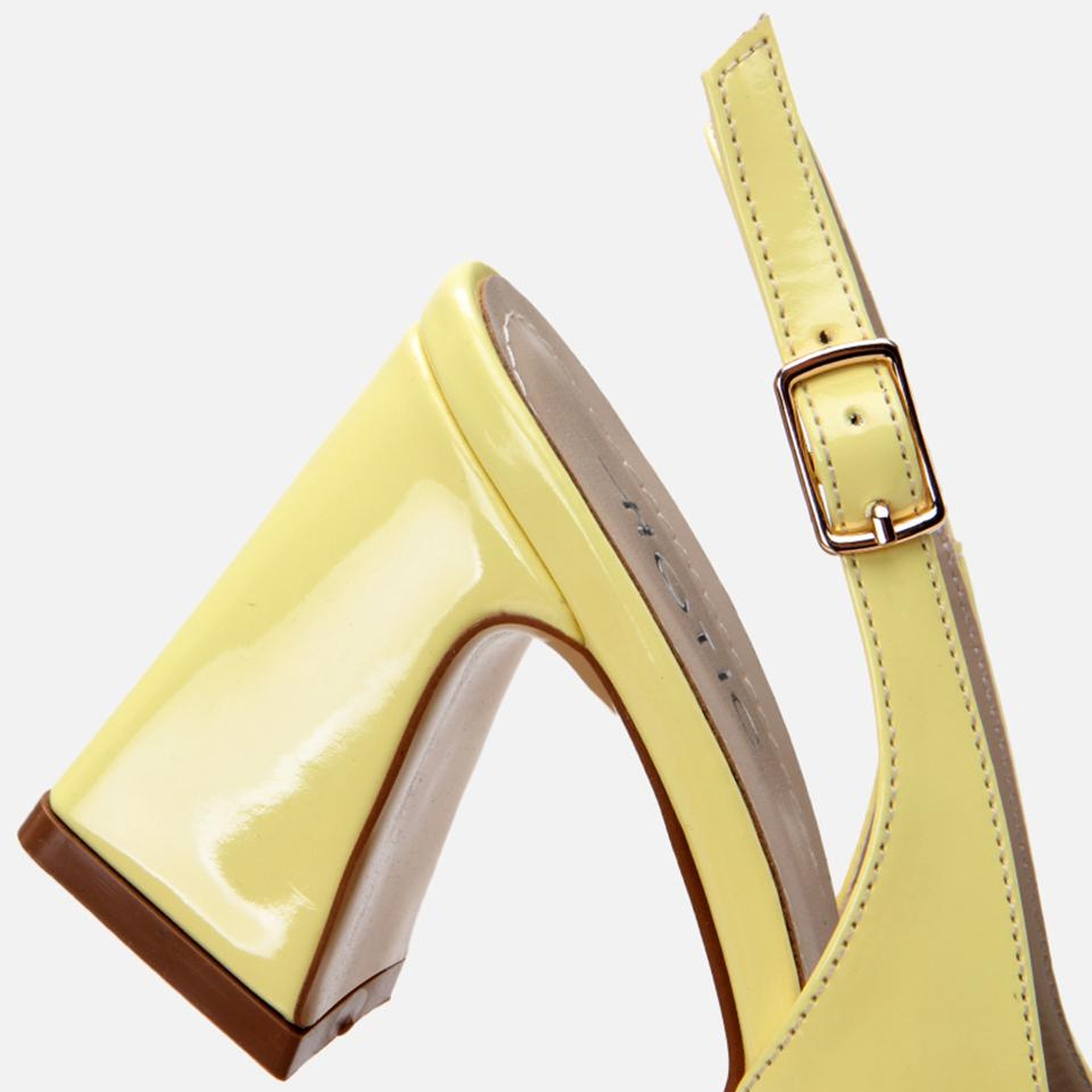 Kadın Rugan Sarı Arkası Açık Kalın Topuklu Ayakkabı