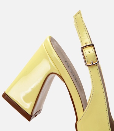  Kadın Rugan Sarı Arkası Açık Kalın Topuklu Ayakkabı