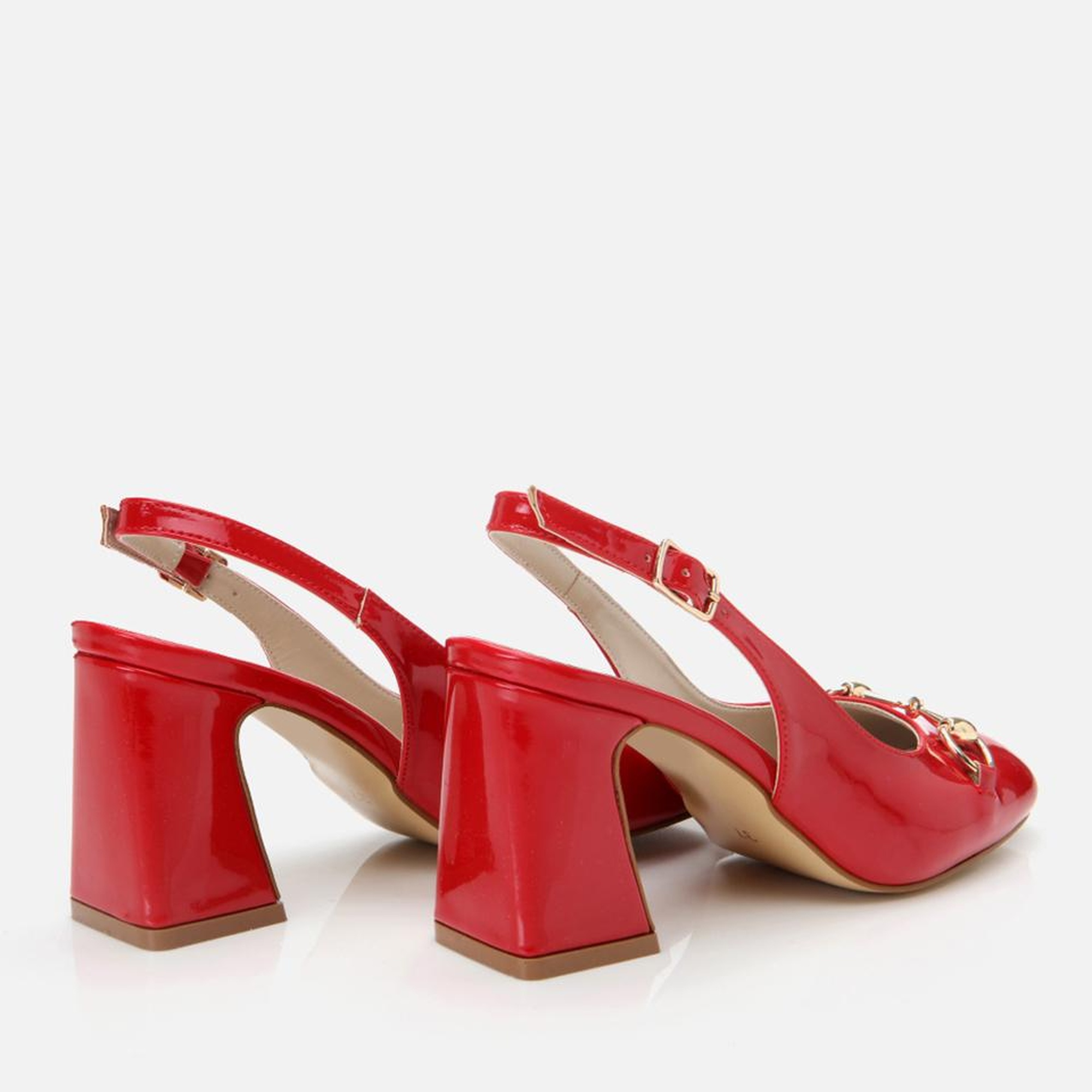Kadın Rugan Kırmızı Arkası Açık Kalın Topuklu Ayakkabı