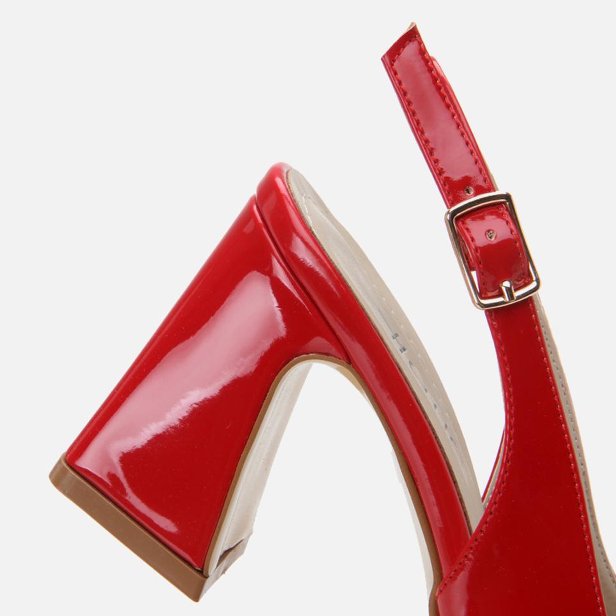 Kadın Rugan Kırmızı Arkası Açık Kalın Topuklu Ayakkabı