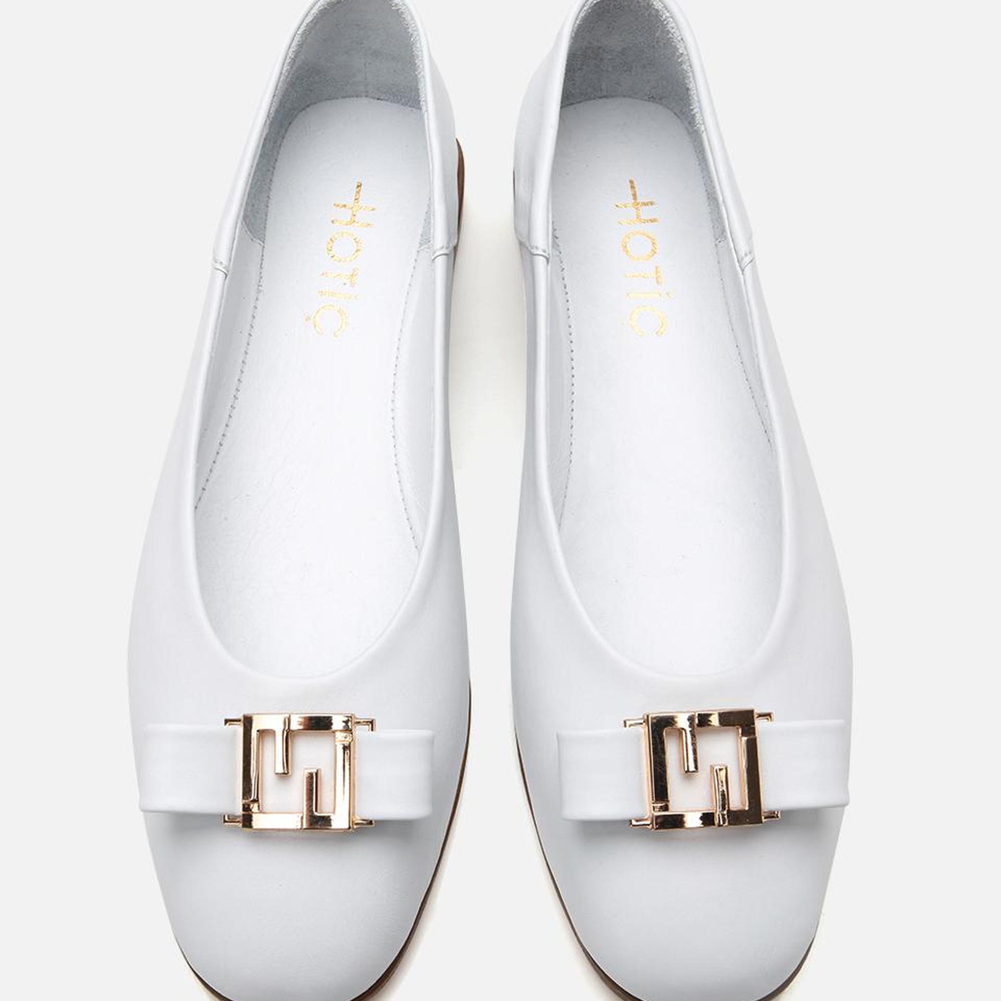 Kadın Deri Beyaz Tokalı Babet