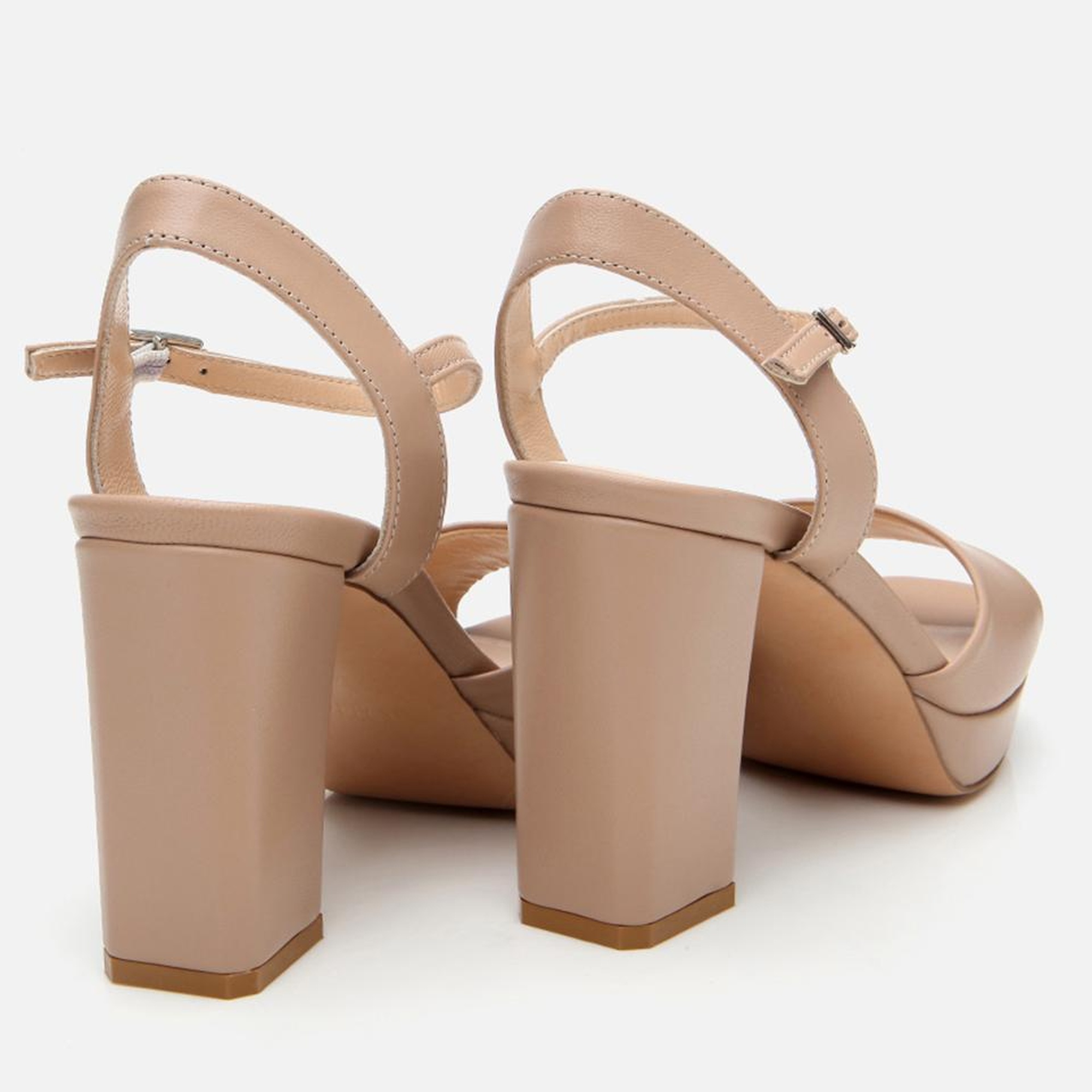 Kadın Deri Bej Kalın Topuklu Sandalet