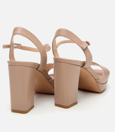  Kadın Deri Bej Kalın Topuklu Sandalet