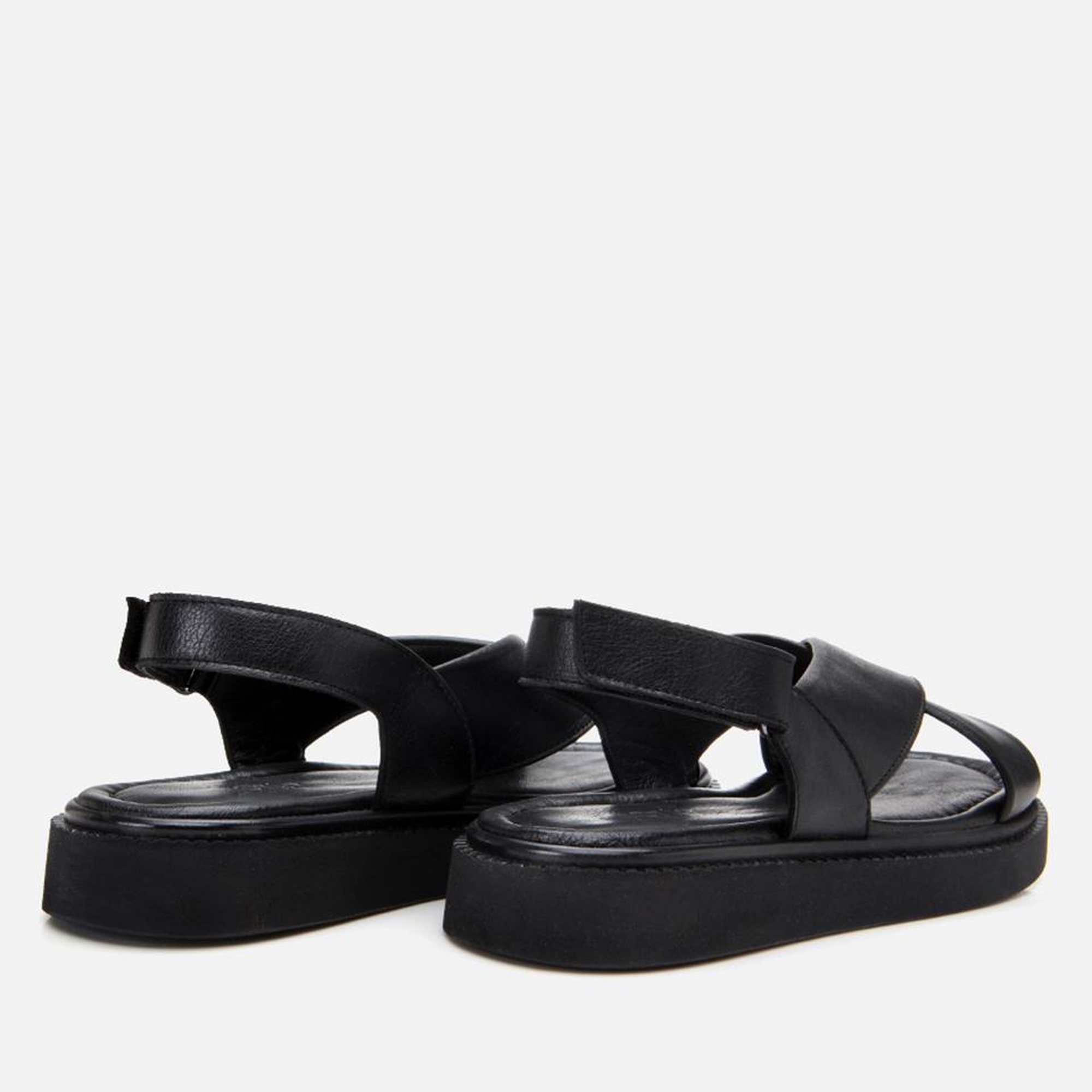 Kadın Deri Siyah Ayarlanabilir Düz Sandalet