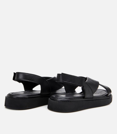  Kadın Deri Siyah Ayarlanabilir Düz Sandalet