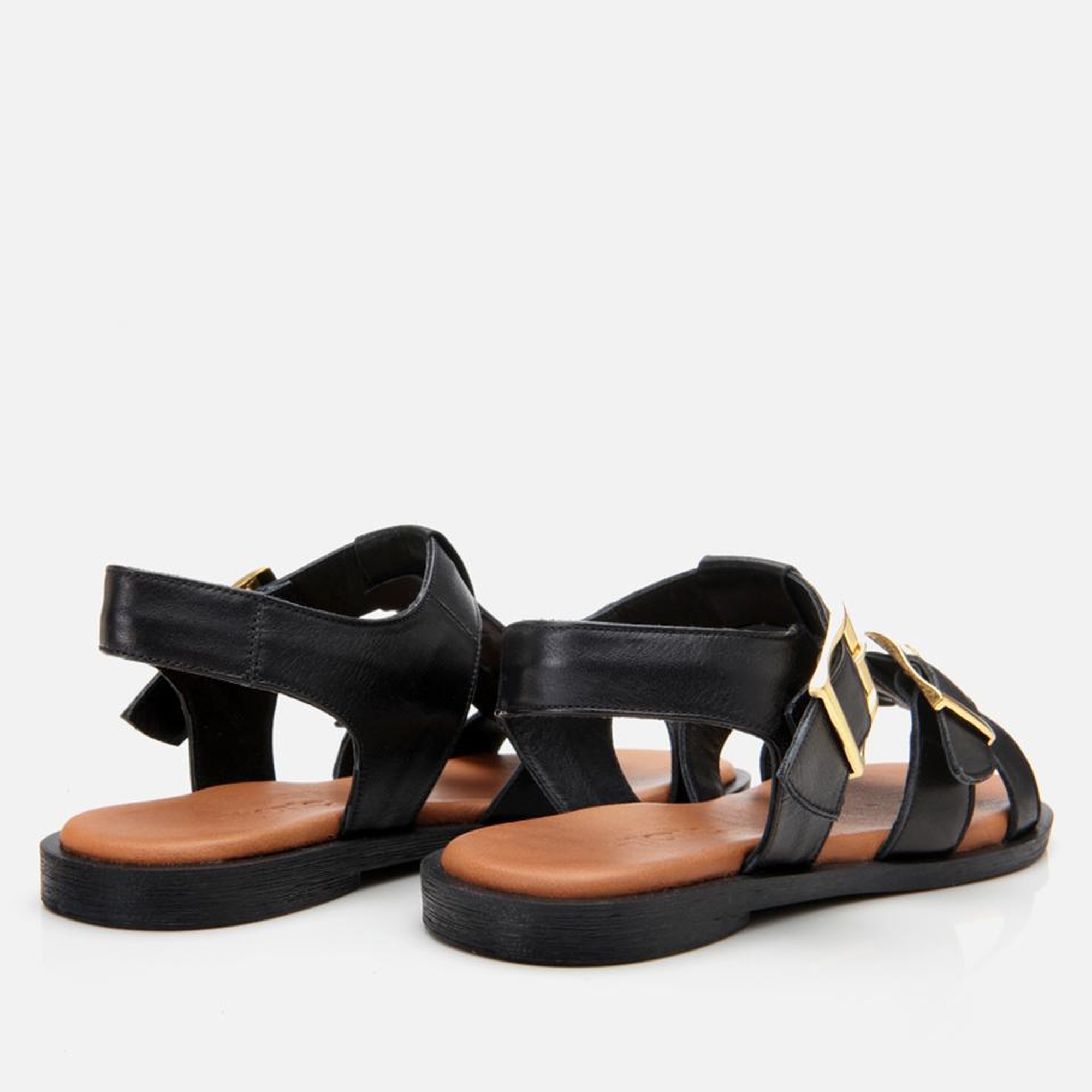 Kadın Deri Siyah Kemerli Düz Sandalet