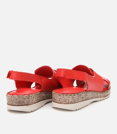  Kadın Deri Kırmızı Ayarlanabilir Comfort Sandalet