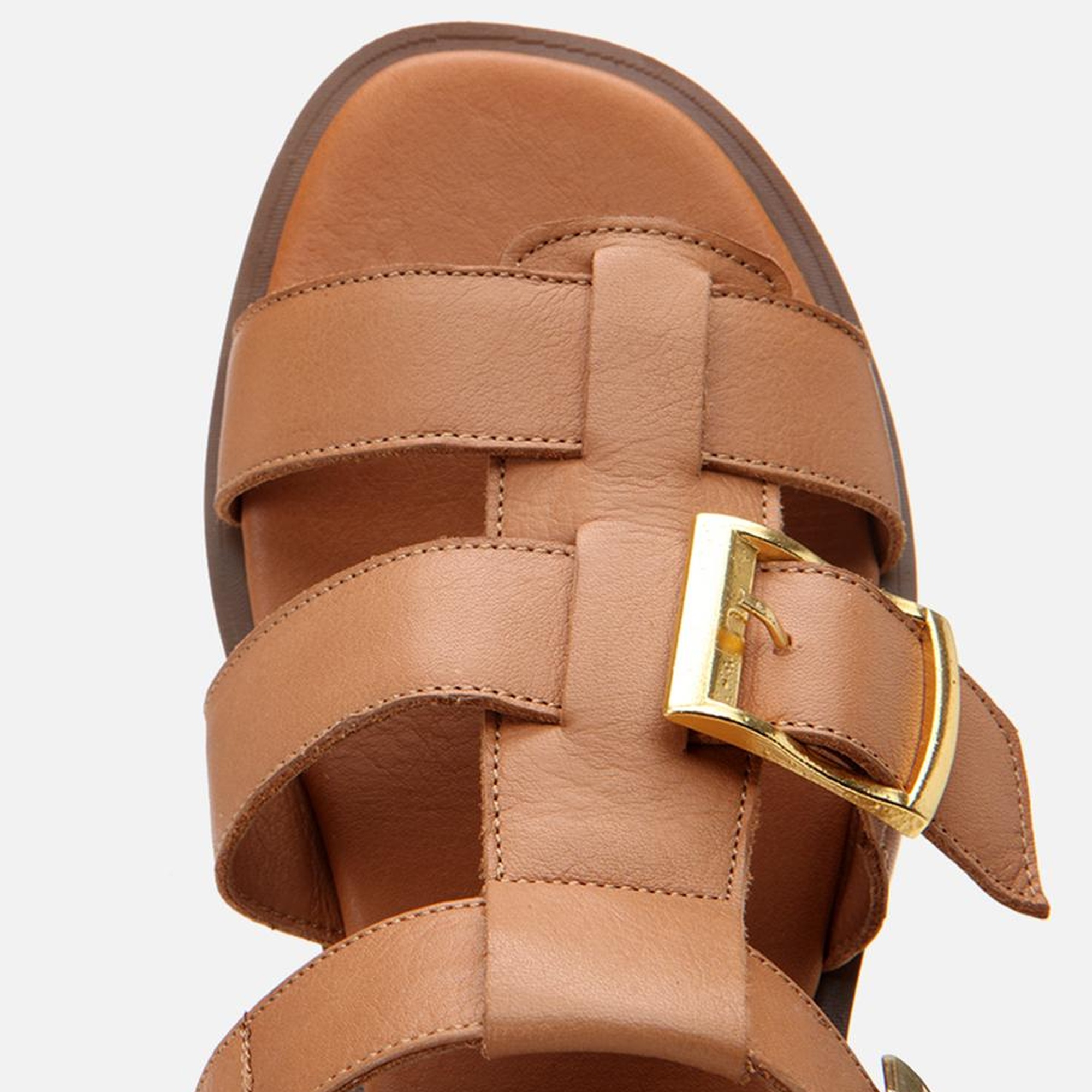 Kadın Deri Taba Kemerli Düz Sandalet