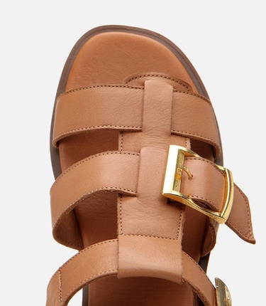  Kadın Deri Taba Kemerli Düz Sandalet