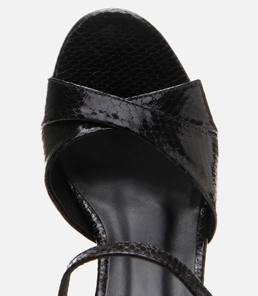  Kadın Siyah Yılan Desenli Abiye Yüksek Topuklu Sandalet