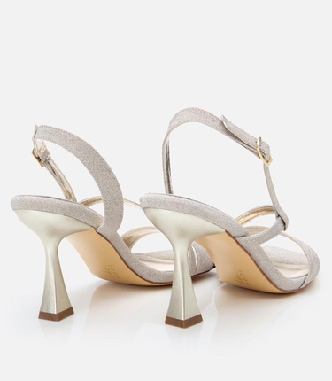  Kadın Gold Simli Abiye Topuklu Sandalet