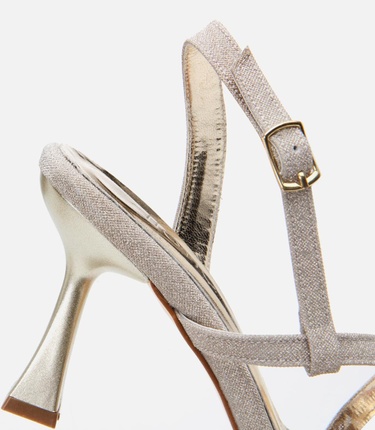  Kadın Gold Simli Abiye Topuklu Sandalet