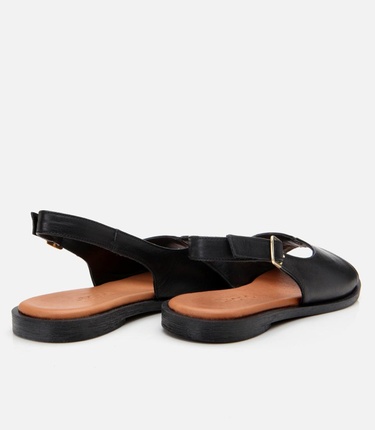  Kadın Deri Siyah Düz Sandalet