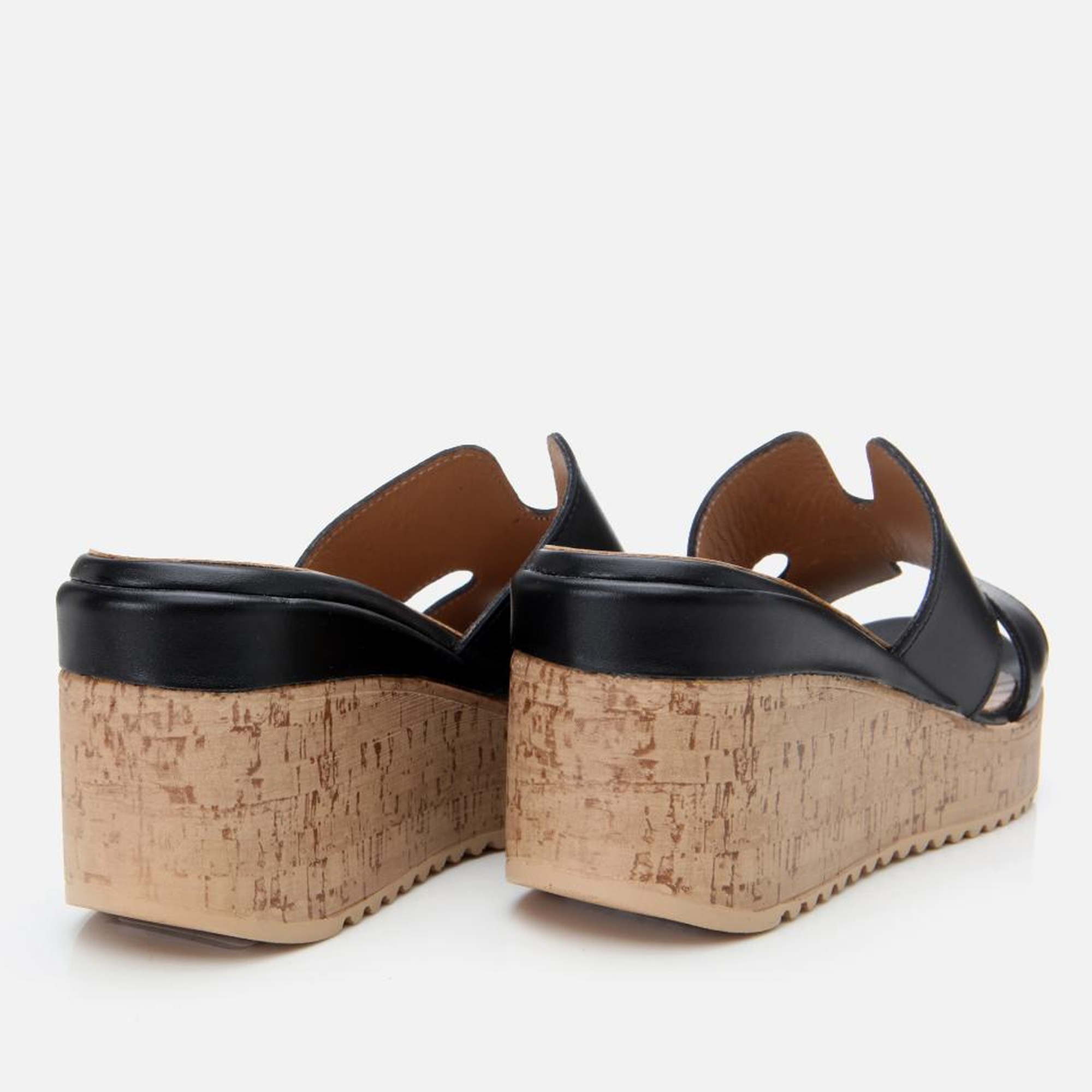 Kadın Deri Siyah Taşlı Topuklu Terlik