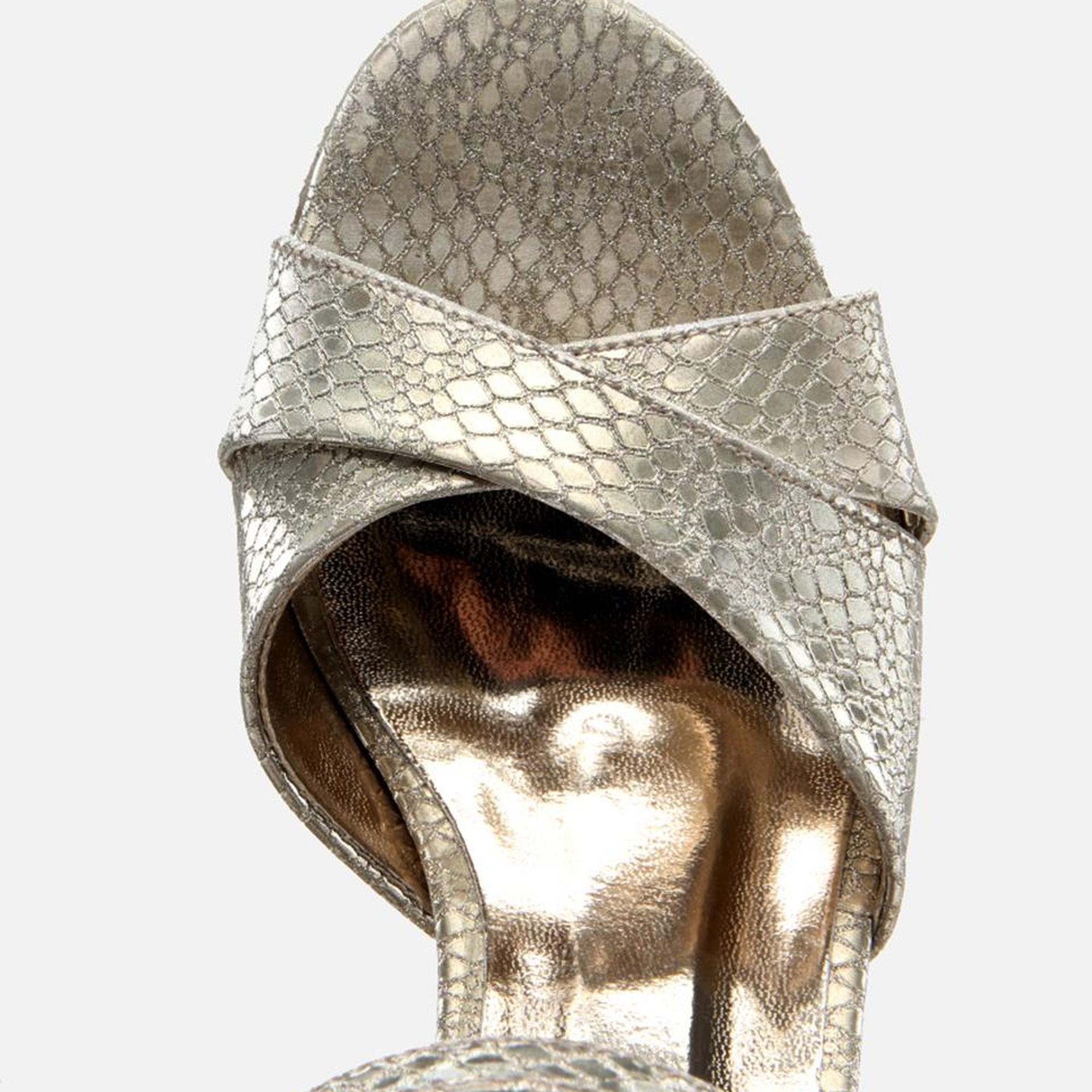 Kadın Gold Yılan Desenli Abiye Yüksek Topuklu Sandalet