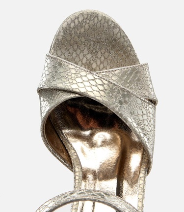  Kadın Gold Yılan Desenli Abiye Yüksek Topuklu Sandalet