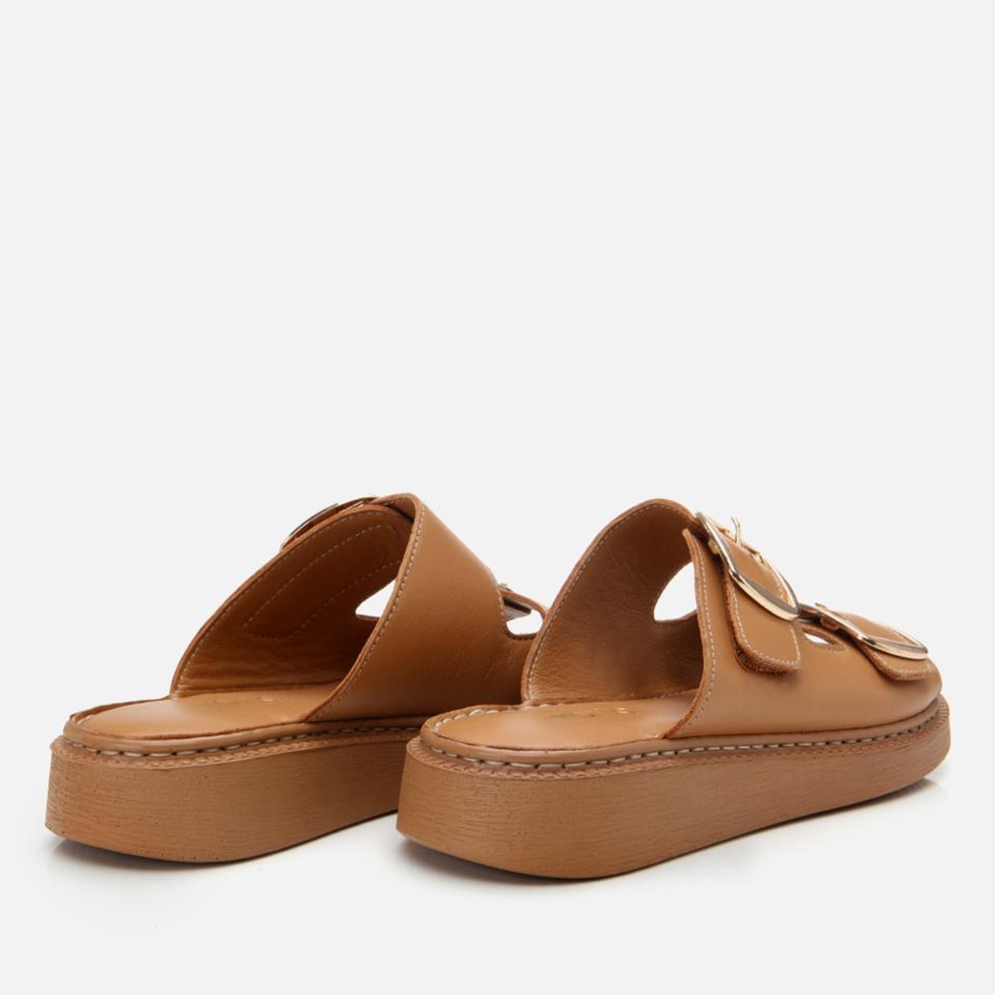 Kadın Deri Taba Kemerli Düz Terlik