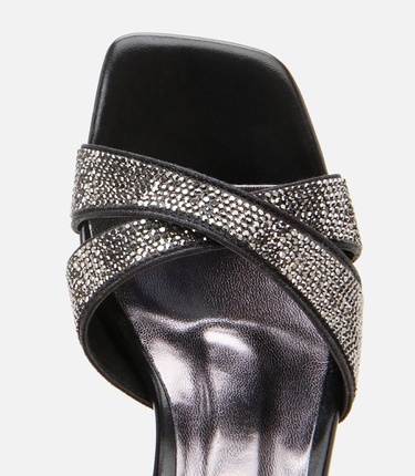  Kadın Siyah Taşlı Abiye Kalın Topuklu Sandalet