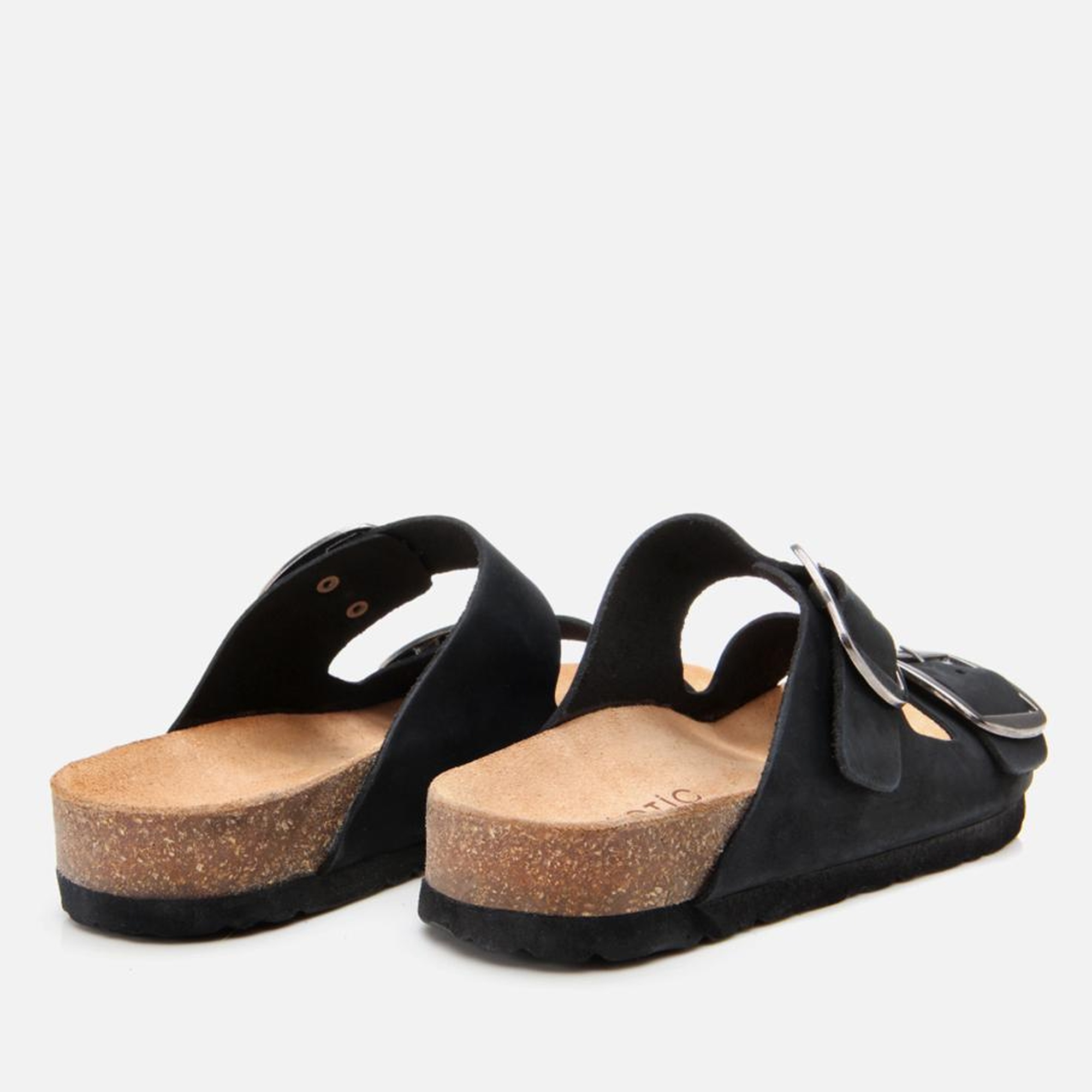 Kadın Nubuk Deri Siyah Kemerli Düz Terlik