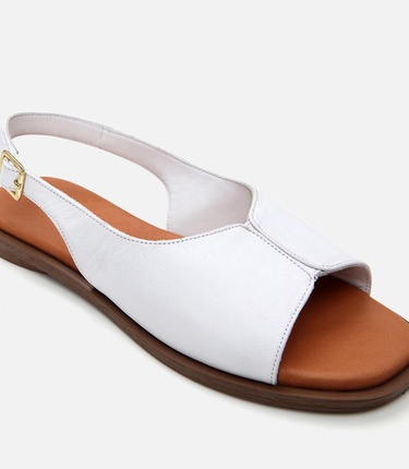  Kadın Deri Beyaz Düz Sandalet