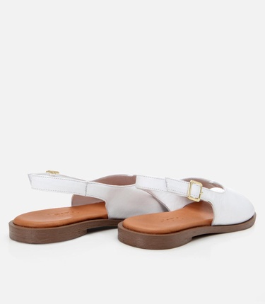  Kadın Deri Beyaz Düz Sandalet