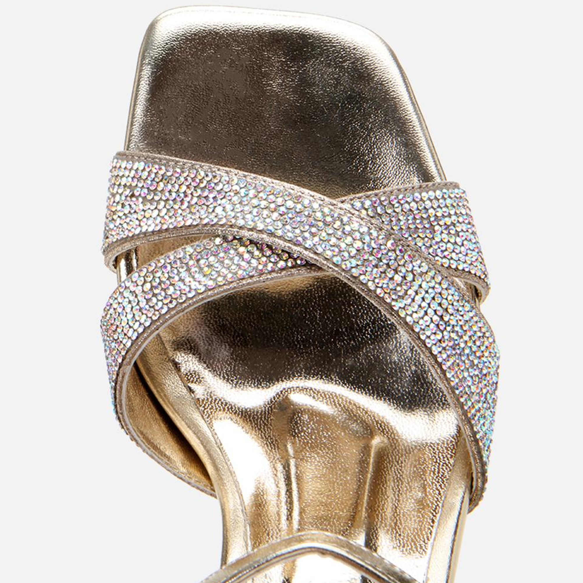 Kadın Gold Taşlı Abiye Kalın Topuklu Sandalet