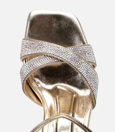  Kadın Gold Taşlı Abiye Kalın Topuklu Sandalet