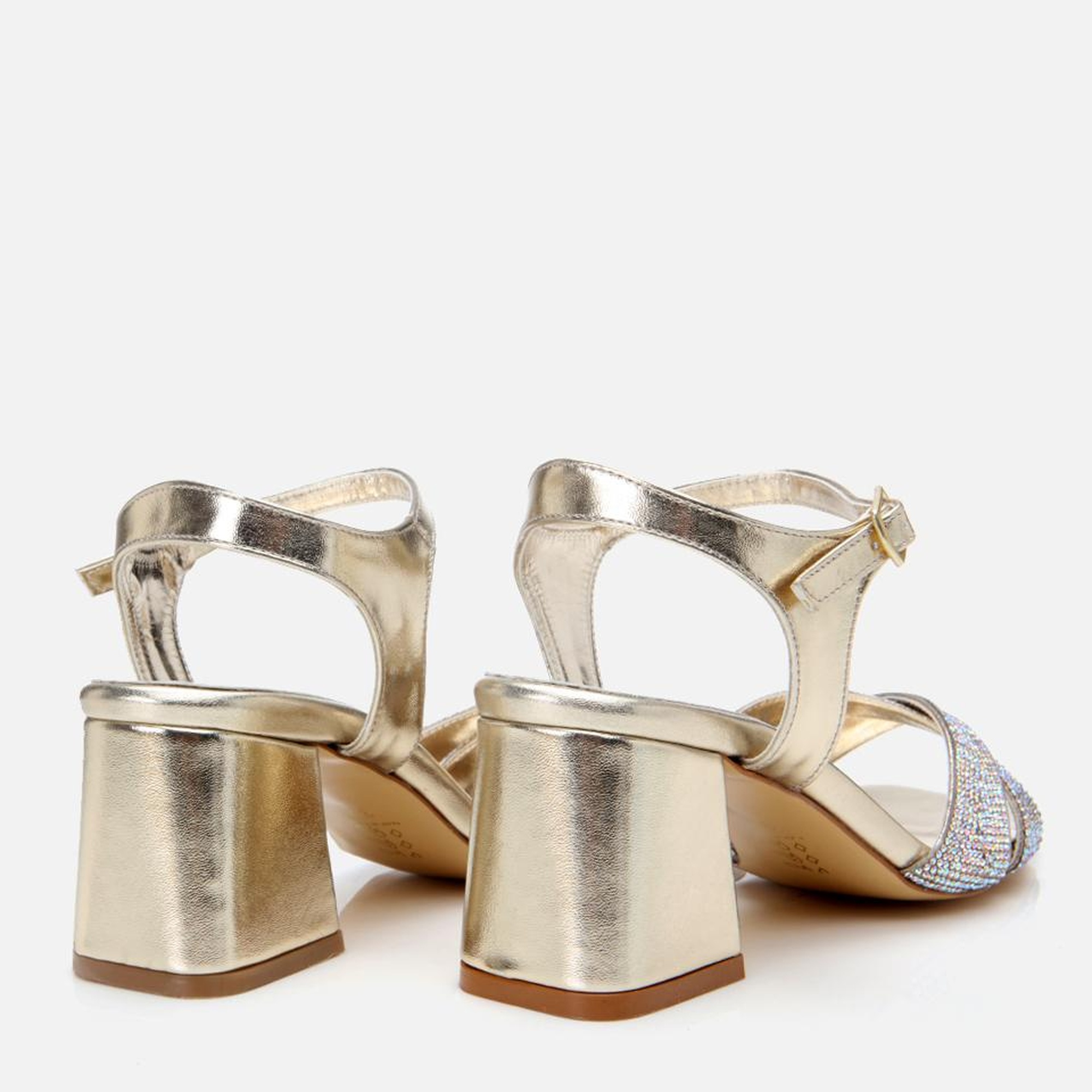 Kadın Gold Taşlı Abiye Kalın Topuklu Sandalet