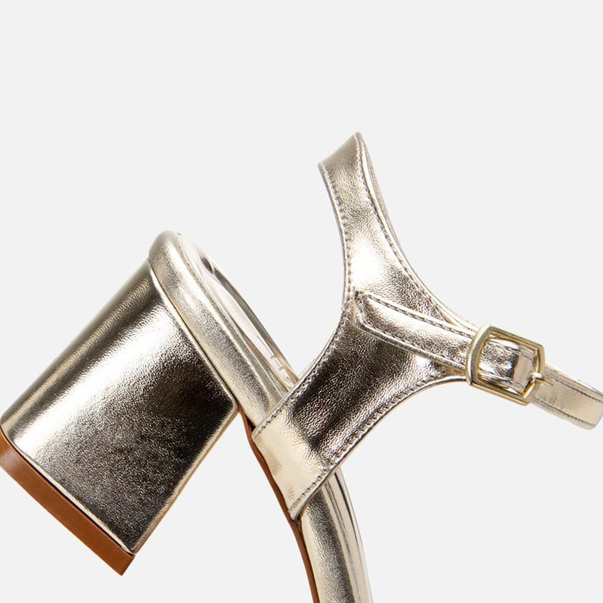 Kadın Gold Taşlı Abiye Kalın Topuklu Sandalet