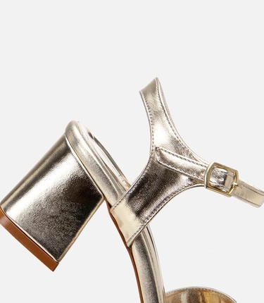  Kadın Gold Taşlı Abiye Kalın Topuklu Sandalet