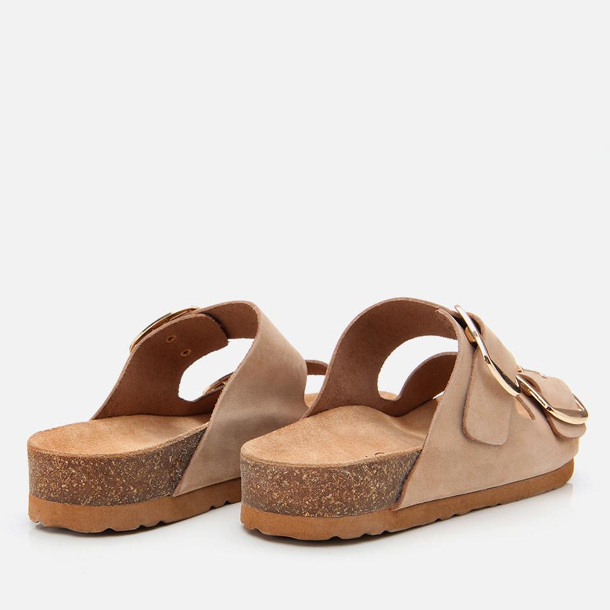 Kadın Nubuk Deri Bej Kemerli Düz Terlik