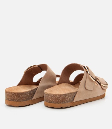  Kadın Nubuk Deri Bej Kemerli Düz Terlik